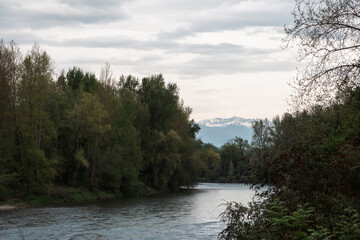 river in the forest the pyrenees background