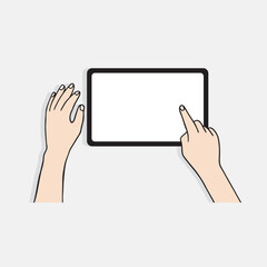 A scene where you are touching a smart pad with your hand. Illustration of vector design related to digital machines