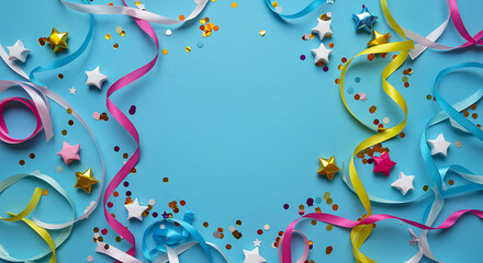 Festive Pastel Celebration: Ribbons, Stars & Confetti AI Generated