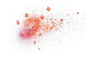 Res chalk pieces and powder flying, effect explode, isolated on white  