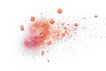 Res chalk pieces and powder flying, effect explode, isolated on white  