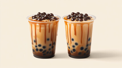 Refreshing Bubble Tea with Tapioca Pearls and Caramel Drizzle
