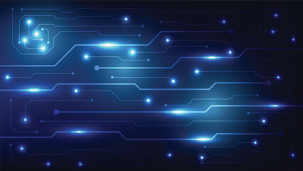 futuristic hi tech circuit board background with blue glowing light © piggu