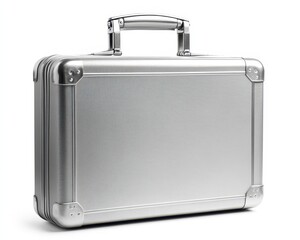 Sleek Silver Briefcase: Modern Metallic Business Case Isolated on White Background