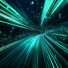 Obraz premium Futuristic Light Trails in Motion with Glowing Particles on Dark Background