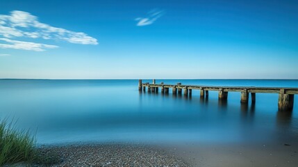 Fototapeta premium Serene Long Exposure of Chesapeake Bay Bridge: A Tranquil Blend of Architectural Beauty and Abstract Calmness