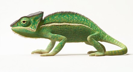 Obraz premium Side Perspective of a Veiled Chameleon (Chamaeleo calyptratus) Under Studio Lights, Highlighting Its Unique Features in a Captivating Wildlife Setting