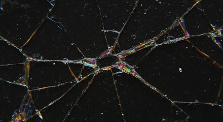 Cracked Black Surface Close-up with Colorful Fissures