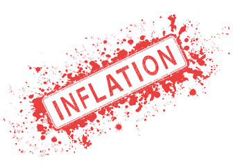 Red grunge rubber stamp with "inflation" text. On a transparent background