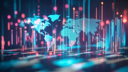 Illuminated digital world map representing ai driven global logistics and data connectivity