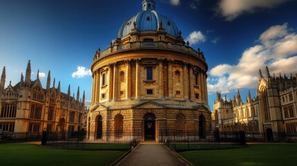 Obraz premium Historic Architecture of the Bodleian Library at the University of Oxford, showcasing British Education in a Blue-Domed Campus Setting