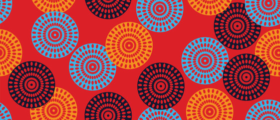 African ethnic traditional red pattern. seamless beautiful Kitenge, chitenge style. fashion design colorful. Geometric flower abstract motif. Floral Ankara prints, African wax prints.