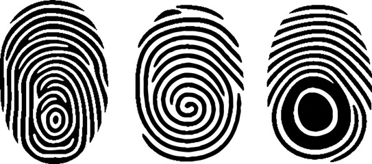 Fingerprint vector icon set. Personal id identity. Press finger, scan for safety. Unique touch id. Individual fingertip is verification in police.