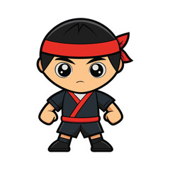 Cute Kid Ninja Pose Vector Icon Illustration