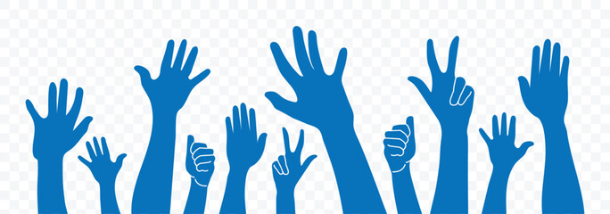 Raised hands. Hands reaching for something isolated. Symbol or logo of peoples, community, organization, democracy, donation, charity. Vector illustrator