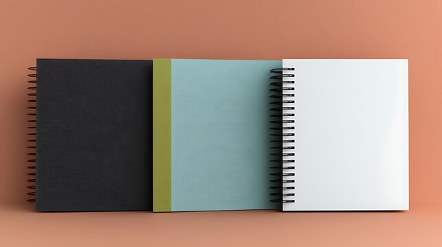 Three colorful ringed notebooks stand vertically against an orange background, creating a simple, modern study scene