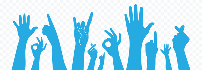 Raised hands. Hands reaching for something isolated. Symbol or logo of peoples, community, organization, democracy, donation, charity. Vector illustrator
