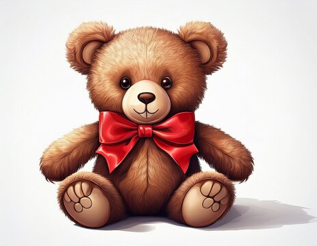 stuffed teady bear with red bow isolated on white