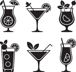 Alcoholic cocktails silhouette vector illustration isolated On Transparent Background