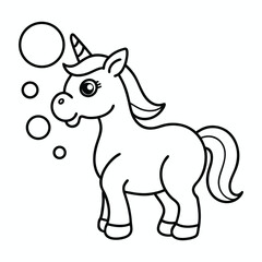 Beautiful unicorn cartoon vector coloring book and Magical Fantasy Animal Illustration