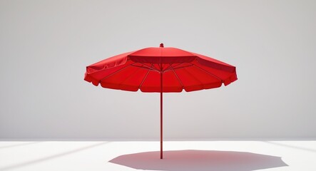 Fototapeta premium Red beach umbrella on a white surface, featuring a clipping path.