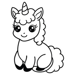 Vector illustration of unicorn coloring book Line Art Illustration Magical Creature Outline Art