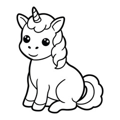 Vector illustration of unicorn coloring book Line Art Illustration Magical Creature Outline Art