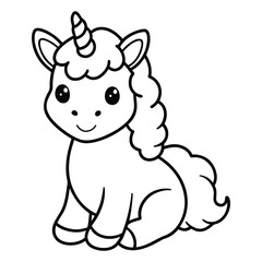 Vector illustration of unicorn coloring book Line Art Illustration Magical Creature Outline Art