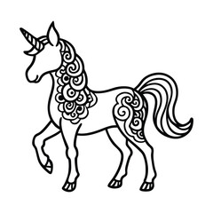 Vector illustration of unicorn coloring book Line Art Illustration Magical Creature Outline Art