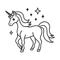 Naklejka premium Mythical Unicorn line art vector Silhouette Simple Line Art Illustration design