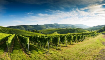 Fototapeta premium Green vineyard fields in countryside