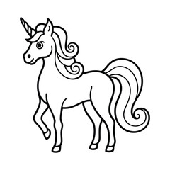 Beautiful Unicorn Line art and Drawing Fantasy Beast Vector Art Illustration