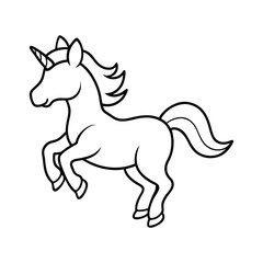 Beautiful Unicorn Line art and Drawing Fantasy Beast Vector Art Illustration
