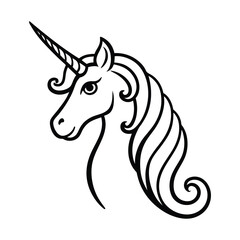 Beautiful Unicorn Line art and Drawing Fantasy Beast Vector Art Illustration