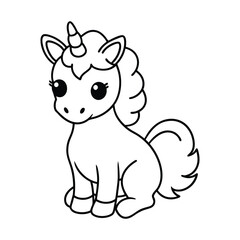 Beautiful Unicorn Line art and Drawing Fantasy Beast Vector Art Illustration