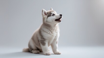 Fototapeta premium Husky puppy gazes upward and away into the void.