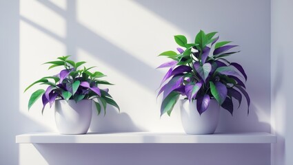 Fototapeta premium Shelf with house plants in pots