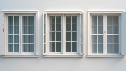 Genuine vintage house window frame arrangement isolated on white