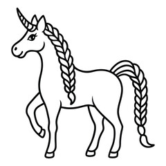 Elegant Unicorn Outline Minimalist Mythical Creature Drawing Line Art Vector Illustration