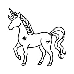 Elegant Unicorn Outline Minimalist Mythical Creature Drawing Line Art Vector Illustration