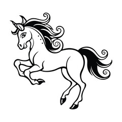 Elegant Unicorn Outline Minimalist Mythical Creature Drawing Line Art Vector Illustration