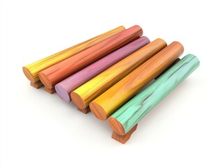 Colorful wooden xylophone bars arranged elegantly in a playful design. 3d soft pastel pop