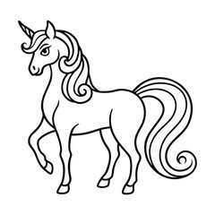 Elegant Unicorn Outline Minimalist Mythical Creature Drawing Line Art Vector Illustration