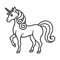Elegant Unicorn Outline Minimalist Mythical Creature Drawing Line Art Vector Illustration