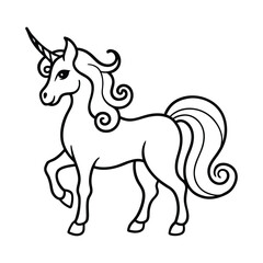 Beautiful Unicorn Line Art Vector Magical Fantasy Animal Illustration