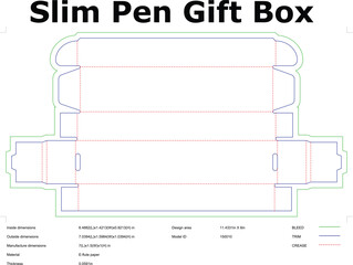 Slim Pen Gift Box Die Cut Template For Packaging Design And Manufacturing