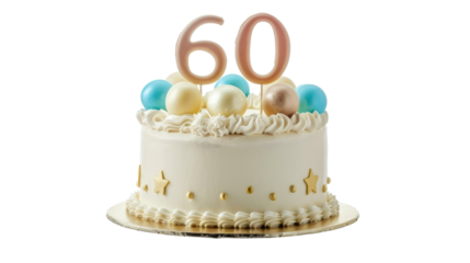 Celebration of a milestone with a beautifully decorated cake for a 60th birthday event featuring colorful decorations