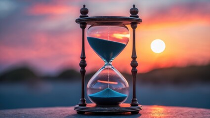 An hourglass set against a sunset. The essence of life. Infinity.