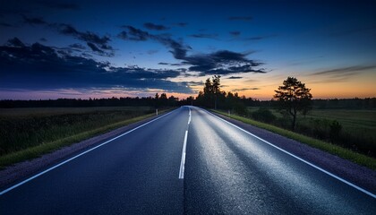 Fototapeta premium A country asphalt road at night Latvia