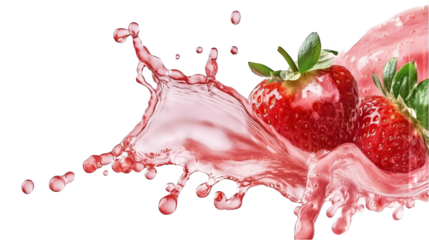 Photo Of Fresh Strawberry Splash Isolated On Transparent Background